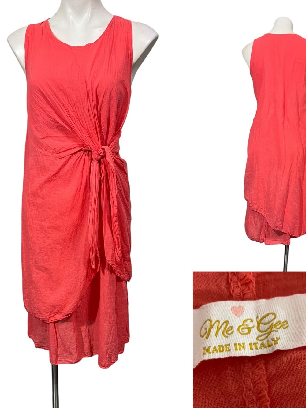 Me & Gee Dress xs Coral Knot Front Sleeveless casual gauze resort vacation beach